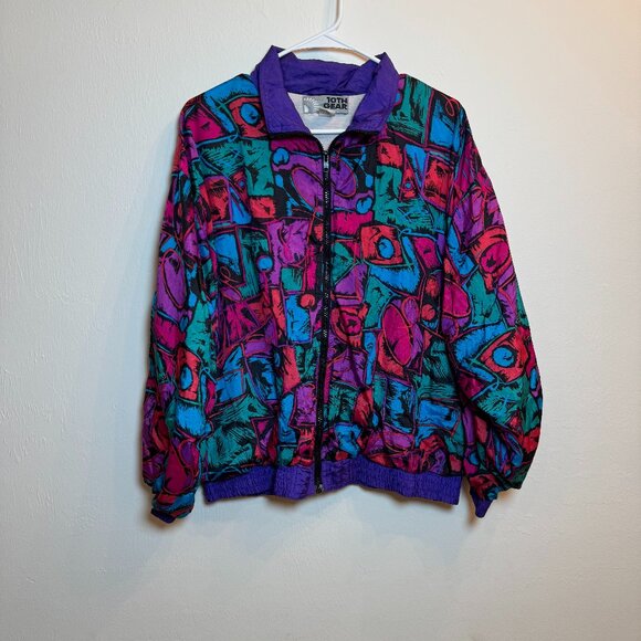 VTG Unisex L 10th Gear  80s/90s Windbreaker Jacket Multicolor Retro Nylon - Picture 1 of 10